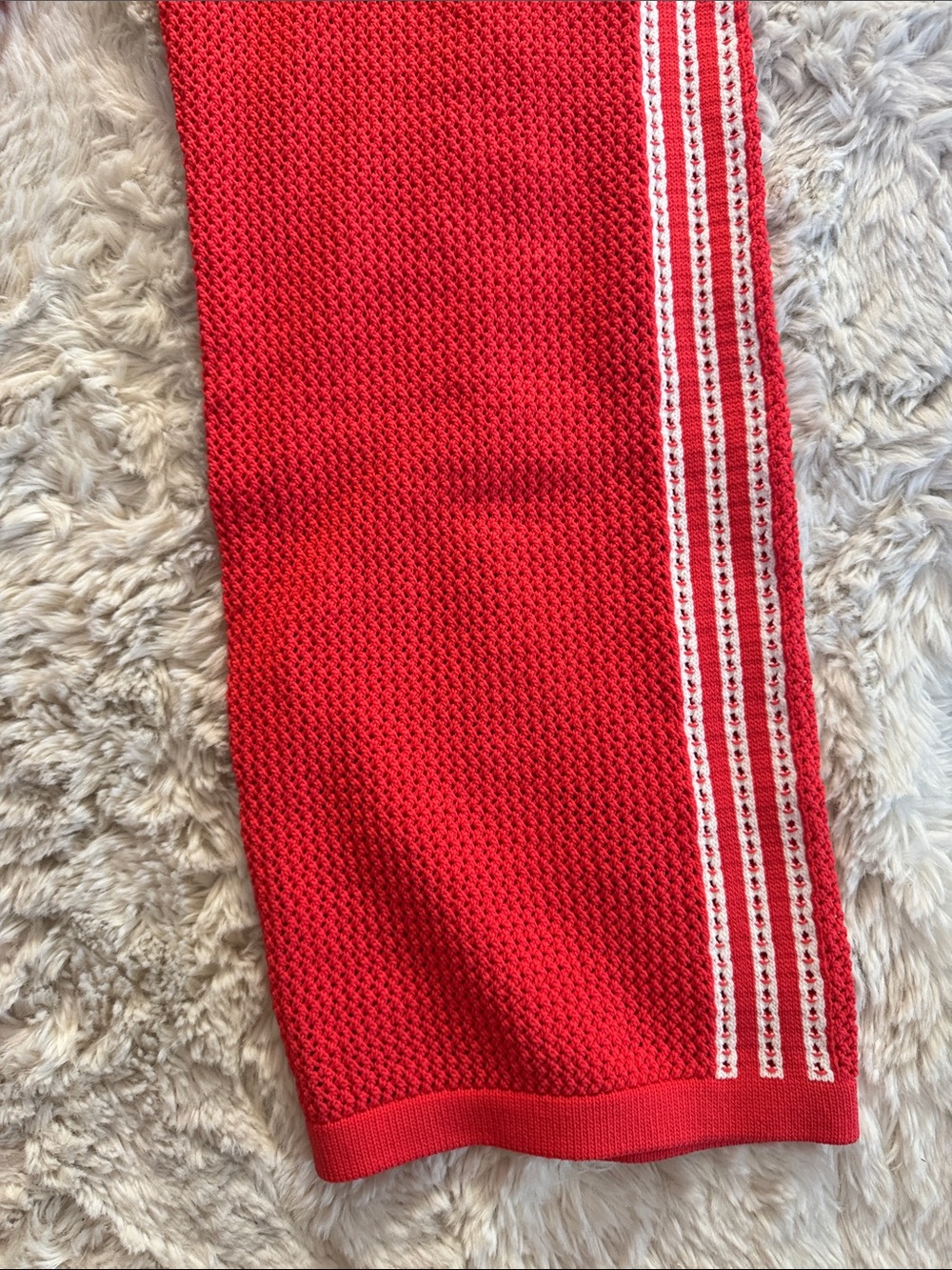 Adidas Red Crochet RARE Knit Track Pants with White Three Stripes - Picture 11 of 15